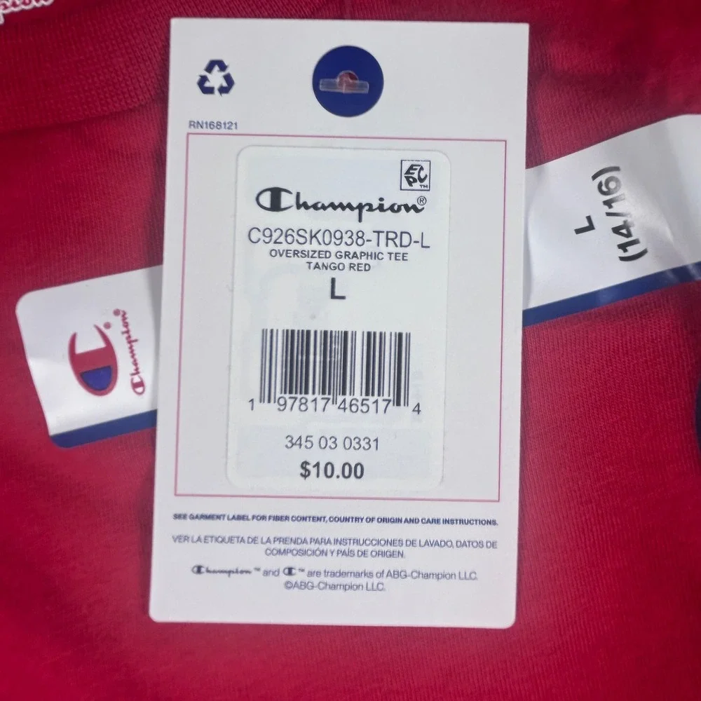 Champion Boys Red Soccer Club Graphic T-Shirt Short Sleeve Size L 14-16 NWT